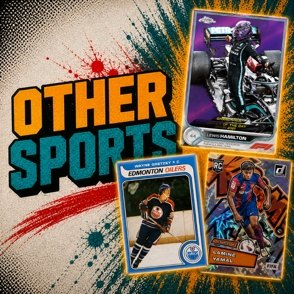 Hockey, soccer, wrestling, racing, golf, boxing, and other collectible sports cards available from CardCore Kai