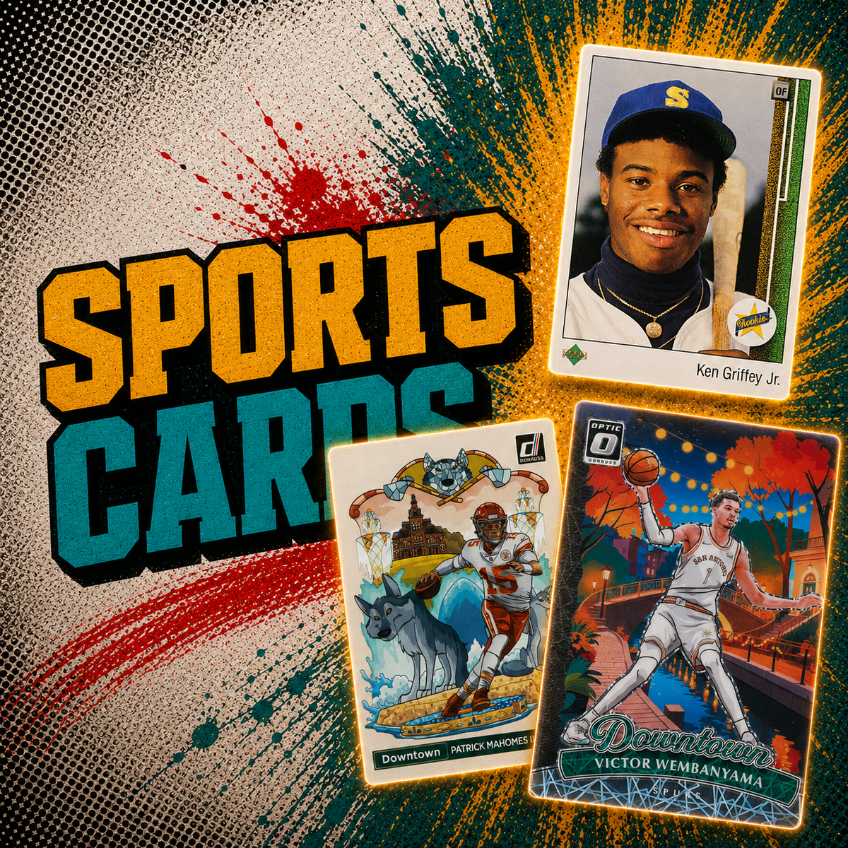 Sports trading cards featuring baseball, basketball, football, and hockey collectibles available from CardCore Kai