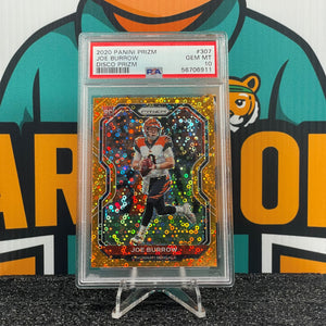 2020 Panini Prizm Joe Burrow Disco Prizm #307 RC PSA 10 Cincinnati Bengals Rookie Card