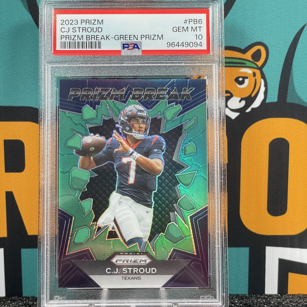 2023 Panini Prizm CJ Stroud Prizm Break-Green Prizm #PB6 RC PSA 10 Houston Texans Rookie Card