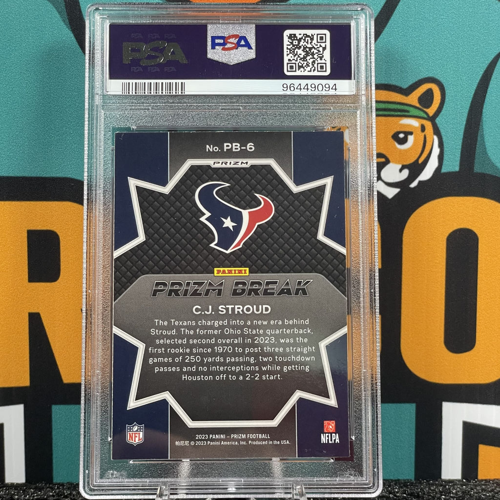 2023 Panini Prizm CJ Stroud Prizm Break-Green Prizm #PB6 RC PSA 10 Houston Texans Rookie Card