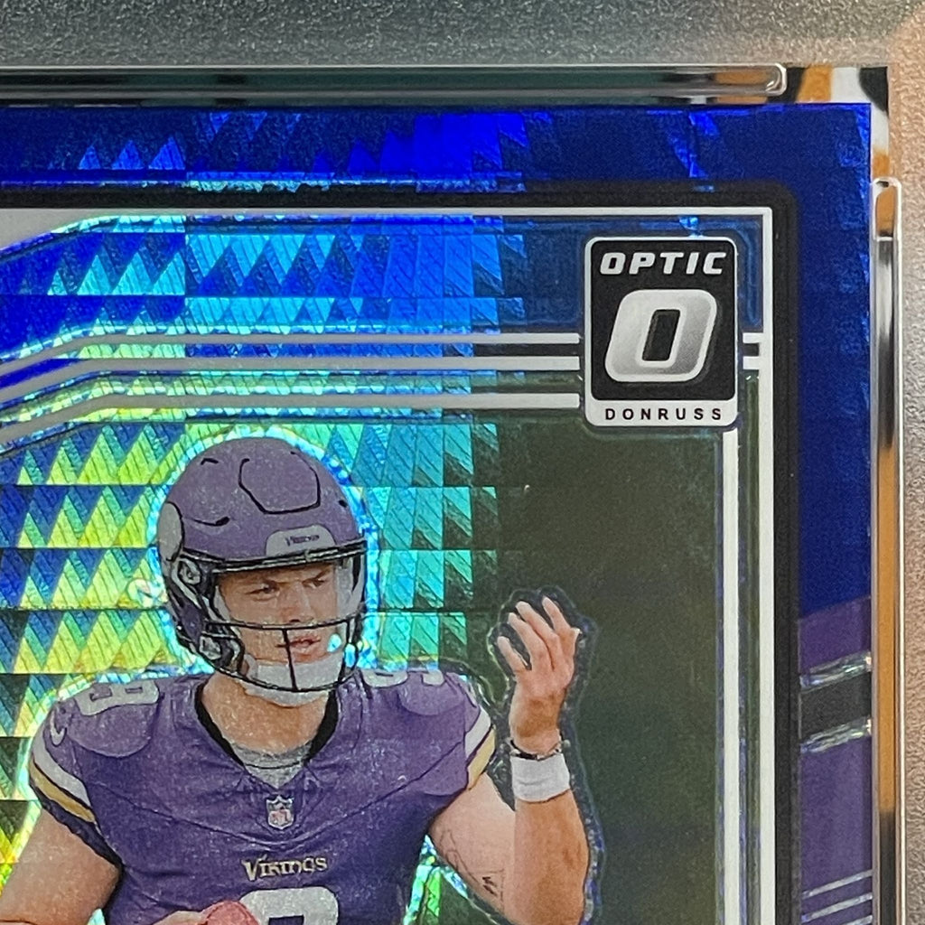 2024 Donruss Optic JJ McCarthy Blue Hyper Parallel #235 RC PSA 10 Minnesota Vikings Rookie Card