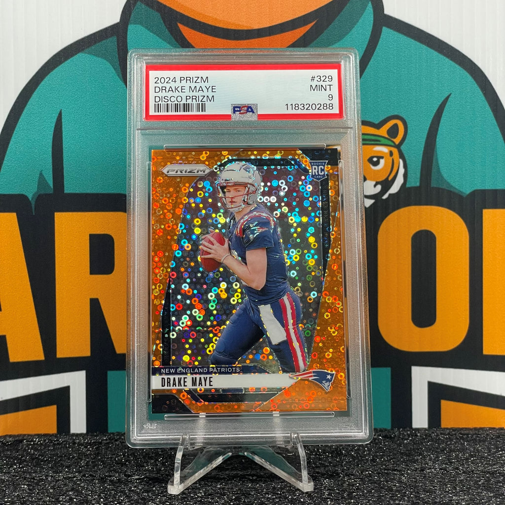 2024 Panini Prizm Drake Maye Orange Disco Prizm Parallel #329 RC PSA 9 New England Patriots Rookie Card