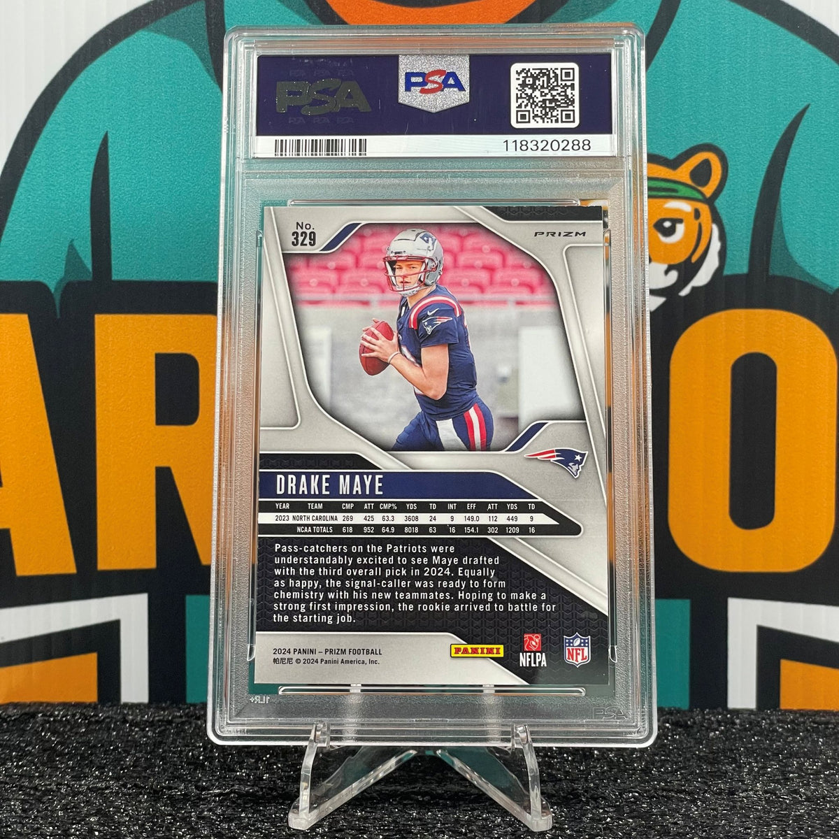 2024 Panini Prizm Drake Maye Orange Disco Prizm Parallel #329 RC PSA 9 New England Patriots Rookie Card