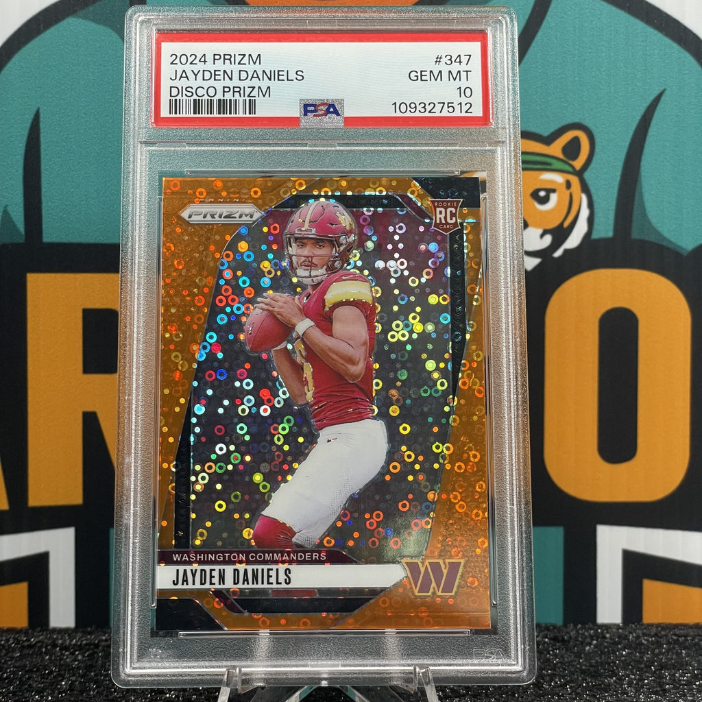 2024 Panini Prizm Jayden Daniels Orange Disco Prizm Parallel #347 RC PSA 10 Washington Commanders Rookie Card