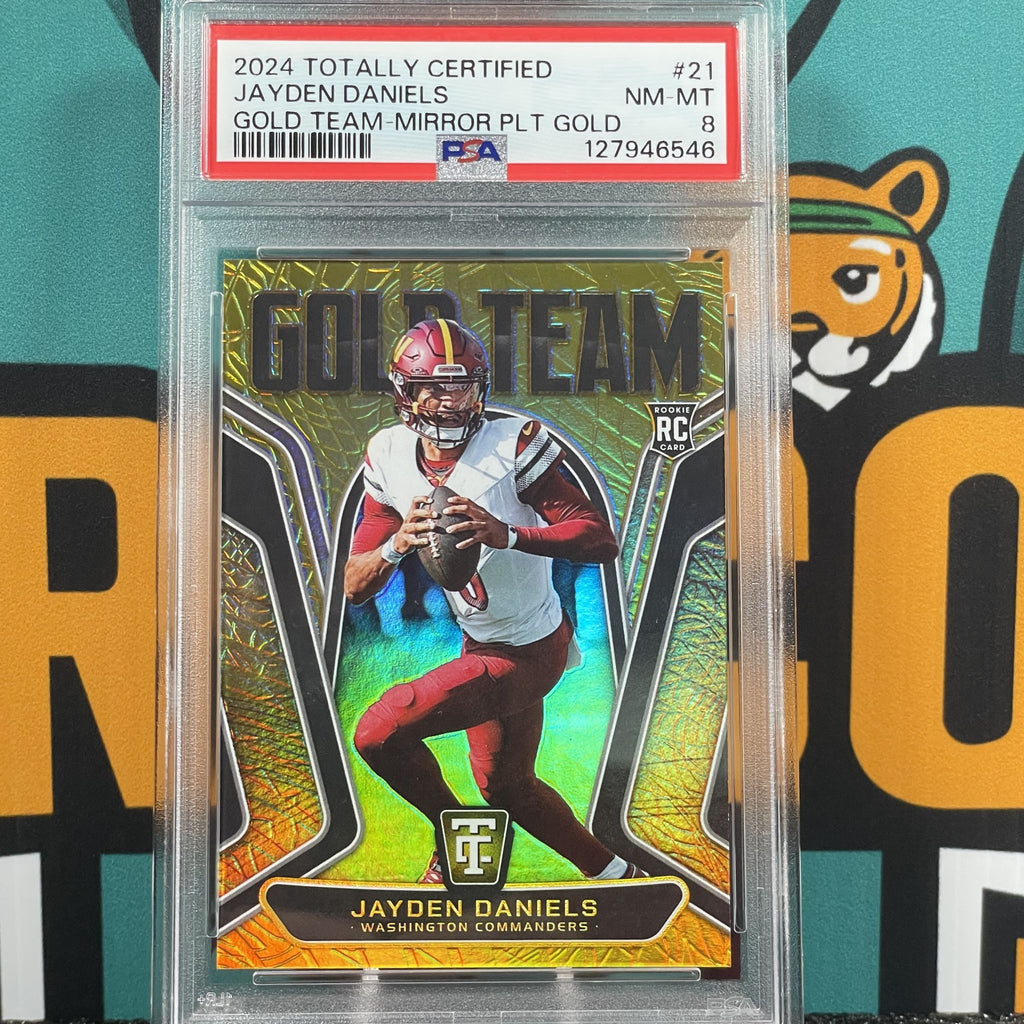 2024 Totally Certfied Jayden Daniels Gold Team-Mirror PLT #09/10 Gold Parallel #21 RC PSA 8 Washington Commanders Rookie Card