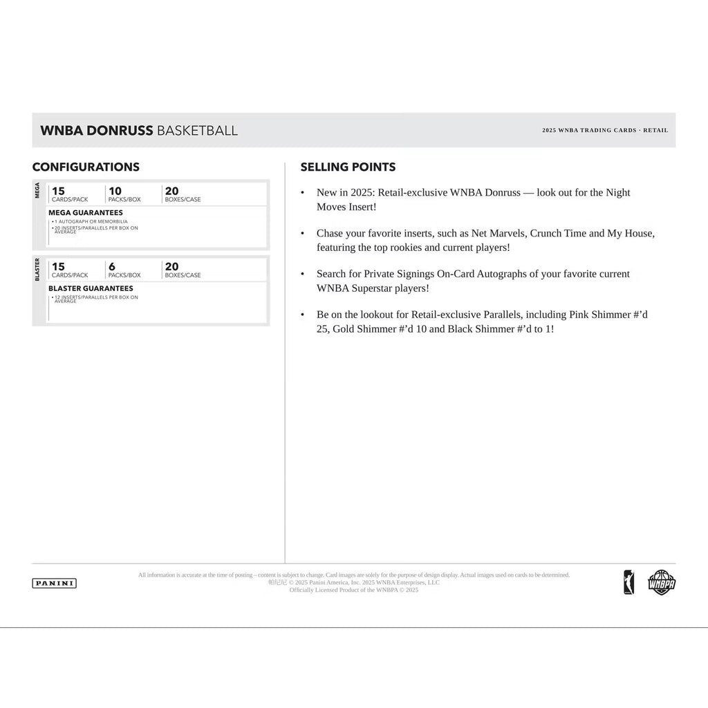 2025 Donruss WNBA Basketball Mega Box – Find 1 Autograph or Memorabilia Card! Per Box, On Average