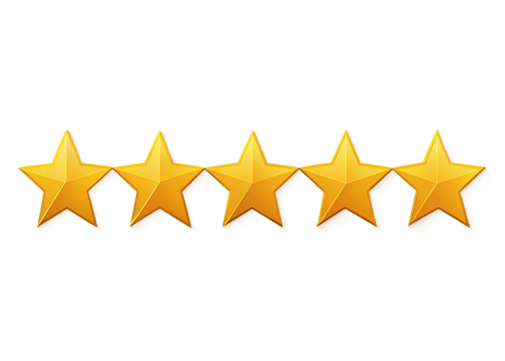 Five gold stars of varying sizes arranged in a row on a solid black background.